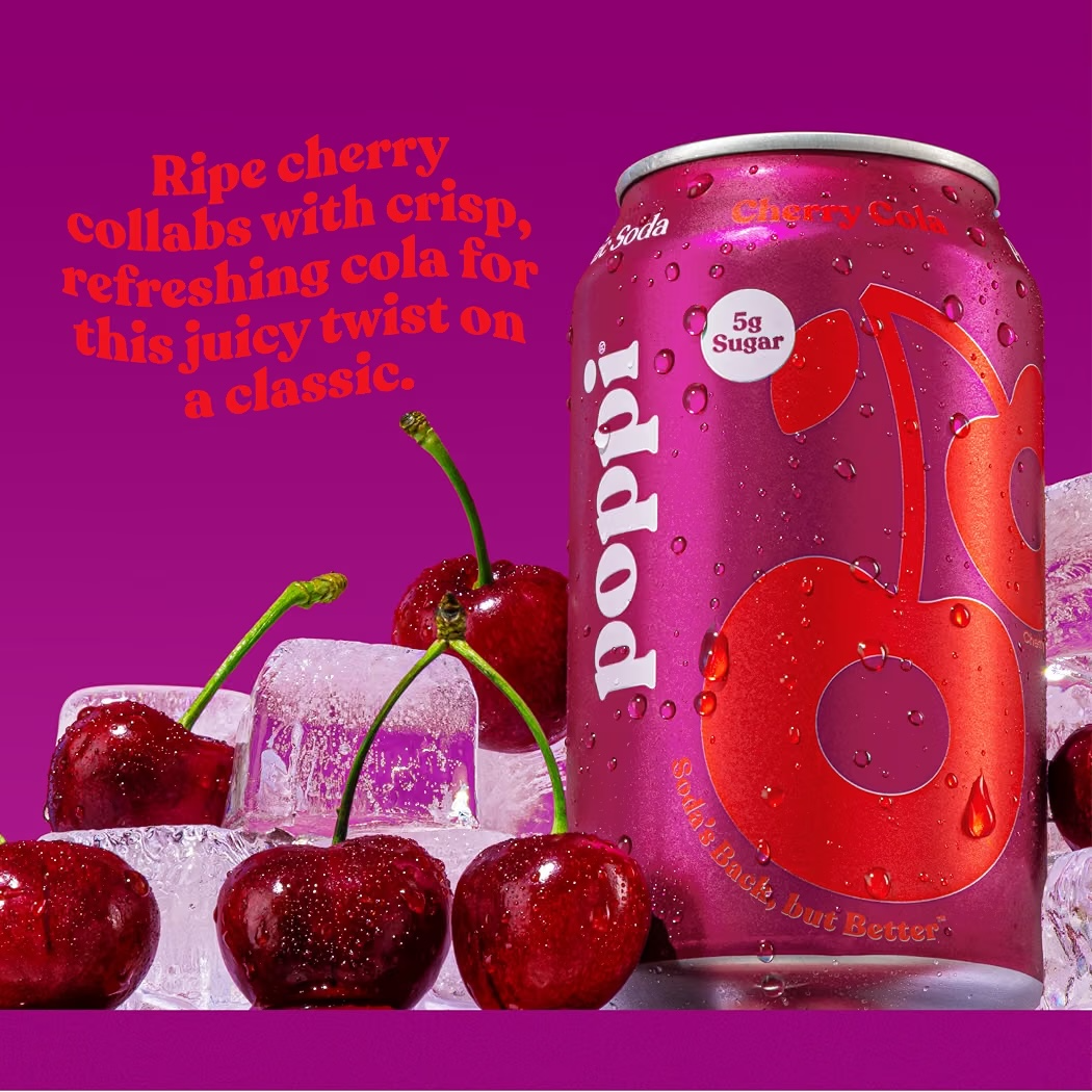 Soda Prebiótica Poppi Cherry Cola 355 mL