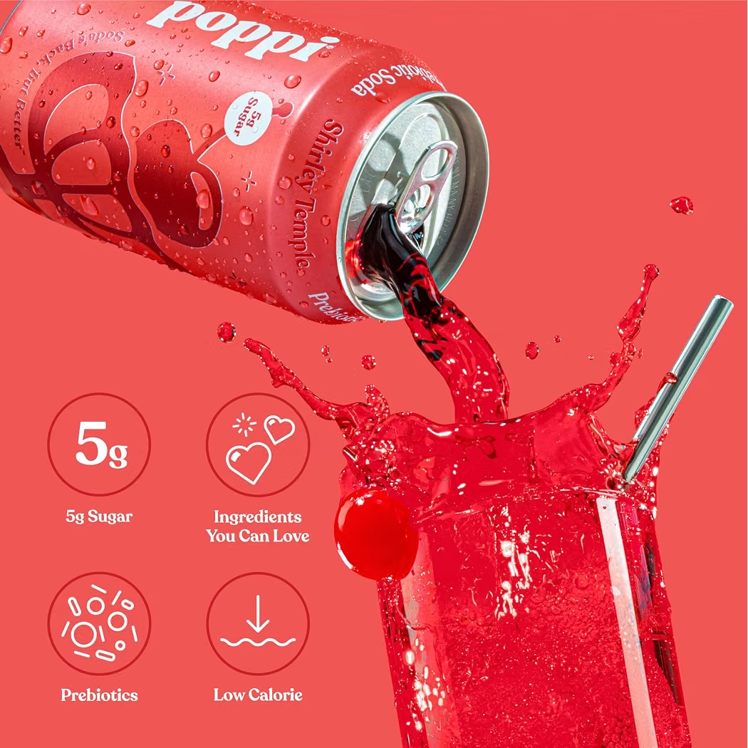 Soda Prebiótica Poppi Shirley Temple 355 mL