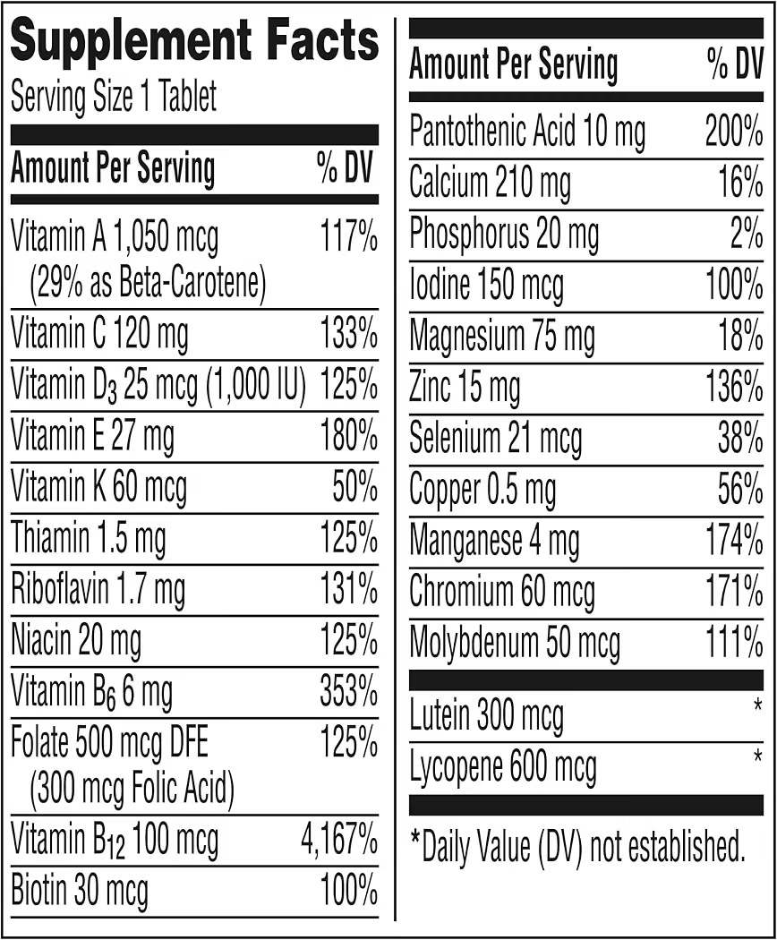 MEN +50: Tabletas Centrum Multivitamínico Silver x100 Unidades