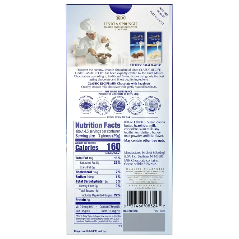 Lindt Classic Recipe Milk Chocolate Avellanas 125g
