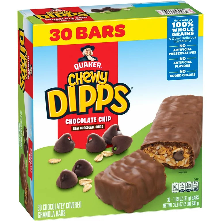 Barras Granola Quaker Chewy Dipps Chocolate Chips 930g - 30 Unidades