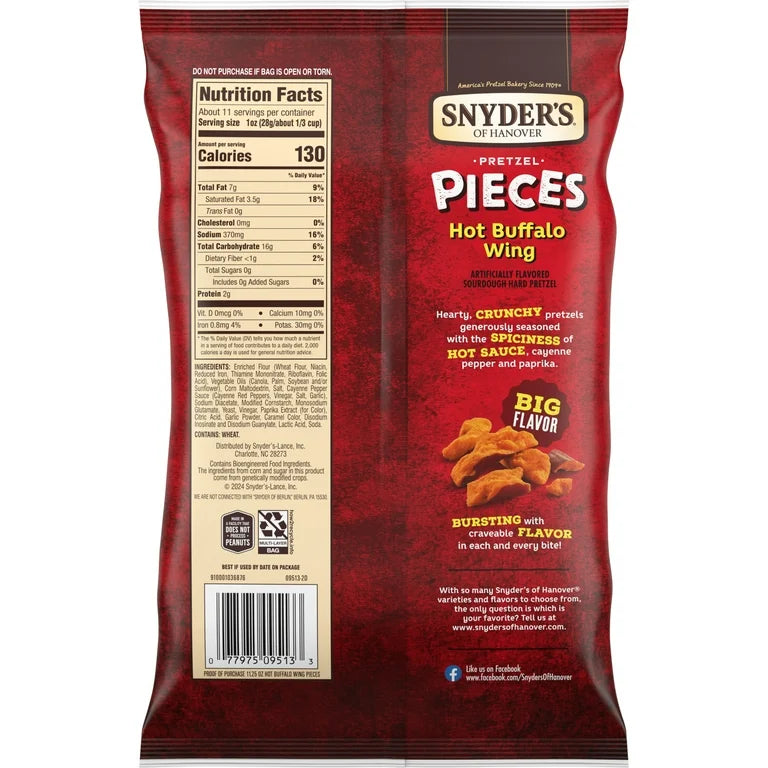 Pretzels Snyder’s of Hanover Hot Buffalo Wing Picante Tamaño Grande 318g