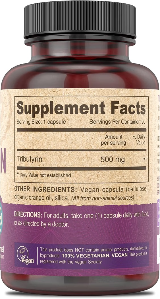 Cápsulas Veganas Deva Tributyrin Butyrate Precursor 500mg x90 Unidades
