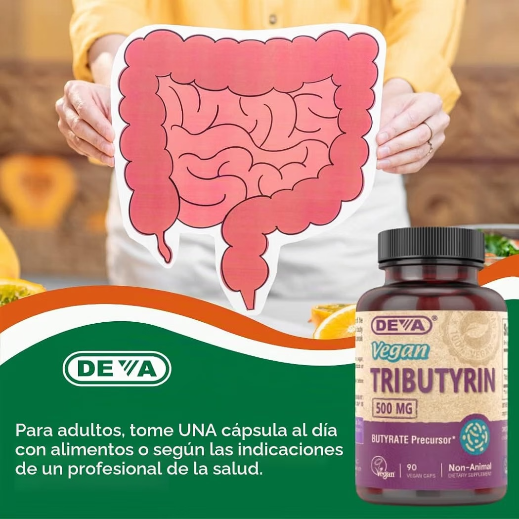 Cápsulas Veganas Deva Tributyrin Butyrate Precursor 500mg x90 Unidades