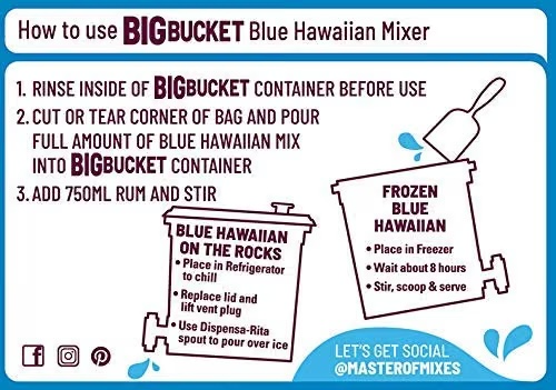 Mezcla Lista Big Bucket Master Of Mixes Blue Hawaiian Pineapple & Lemon Juice (Just Add Rum) 2.8L