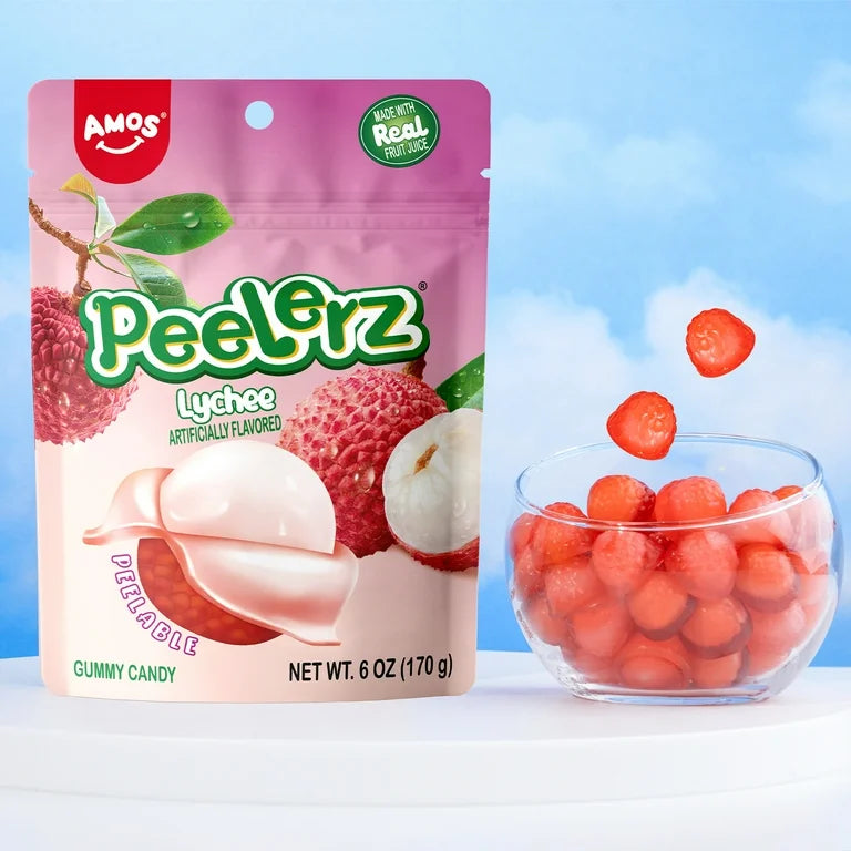 Gomitas de Lychee Pelables Amos Peelerz Tamaño Grande 170g