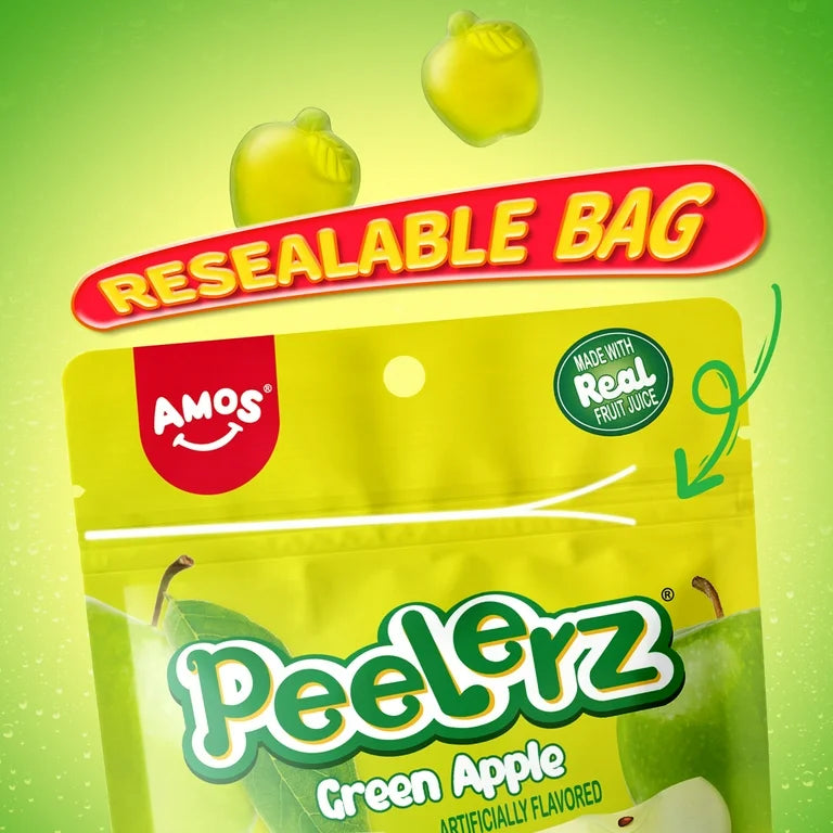 Gomitas de Manzana Verde Pelables Amos Peelerz Tamaño Grande 170g