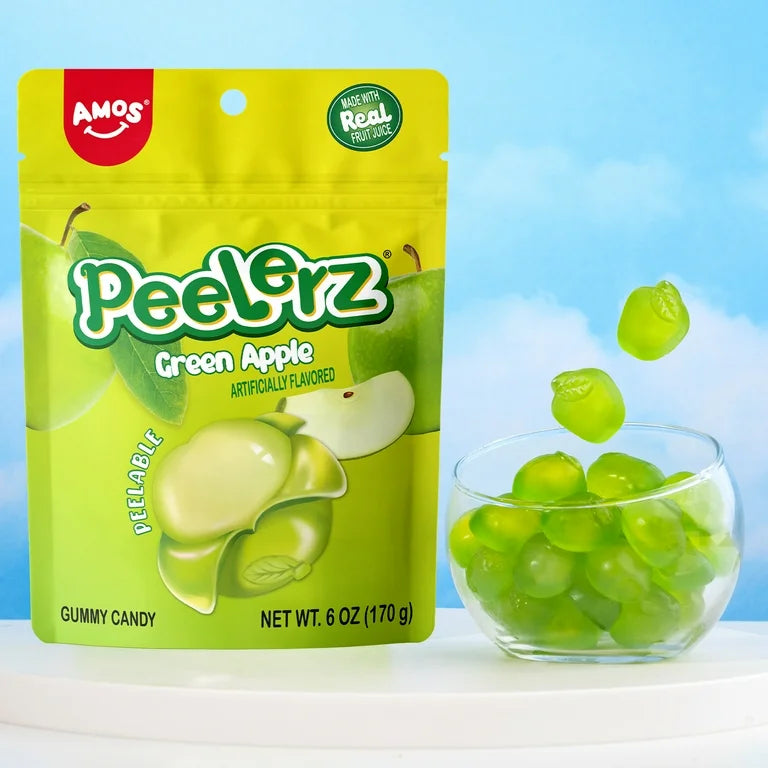 Gomitas de Manzana Verde Pelables Amos Peelerz Tamaño Grande 170g