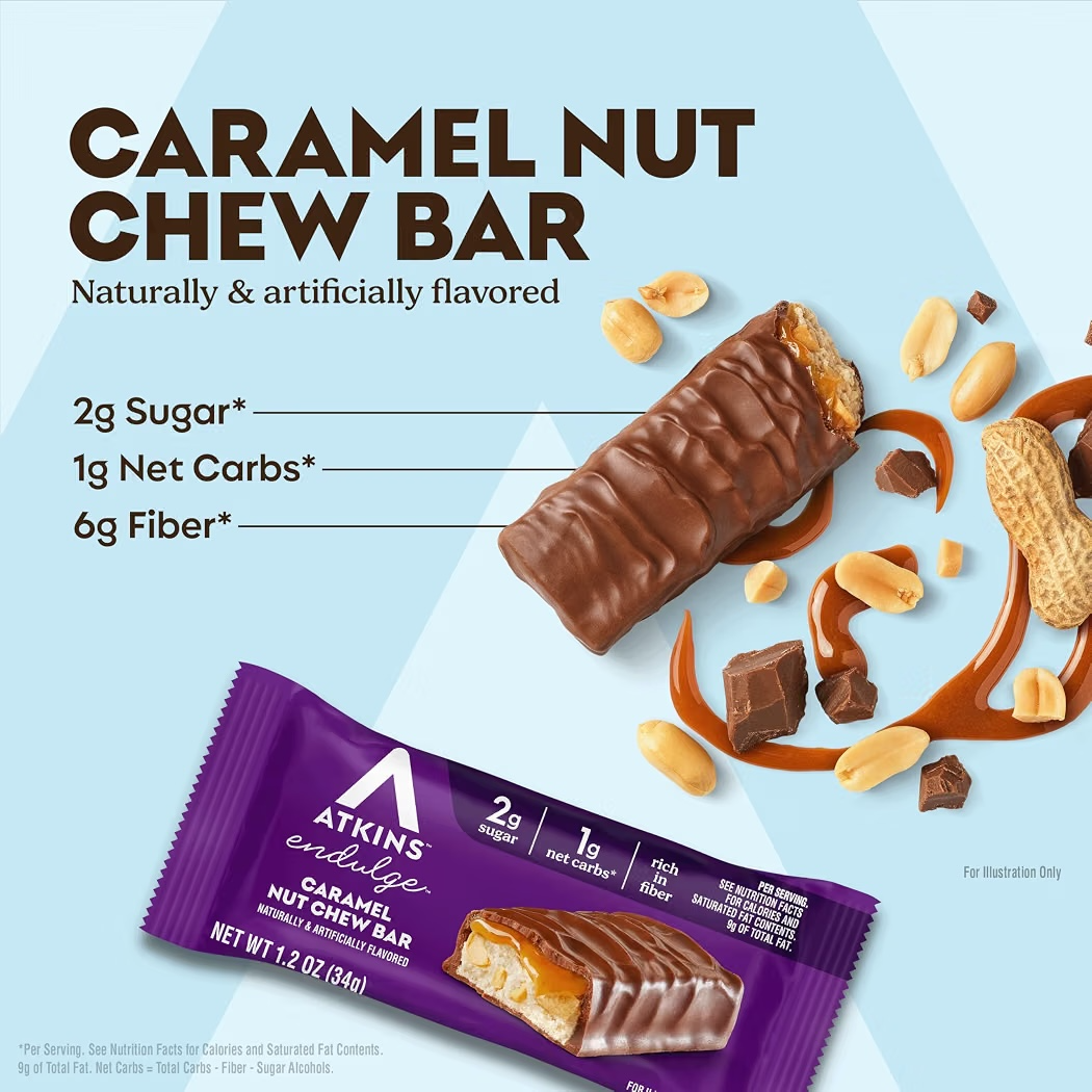 Barras Masticables Atkins Endulge Caramel Nut Chew Bar x10 Unidades - 340g