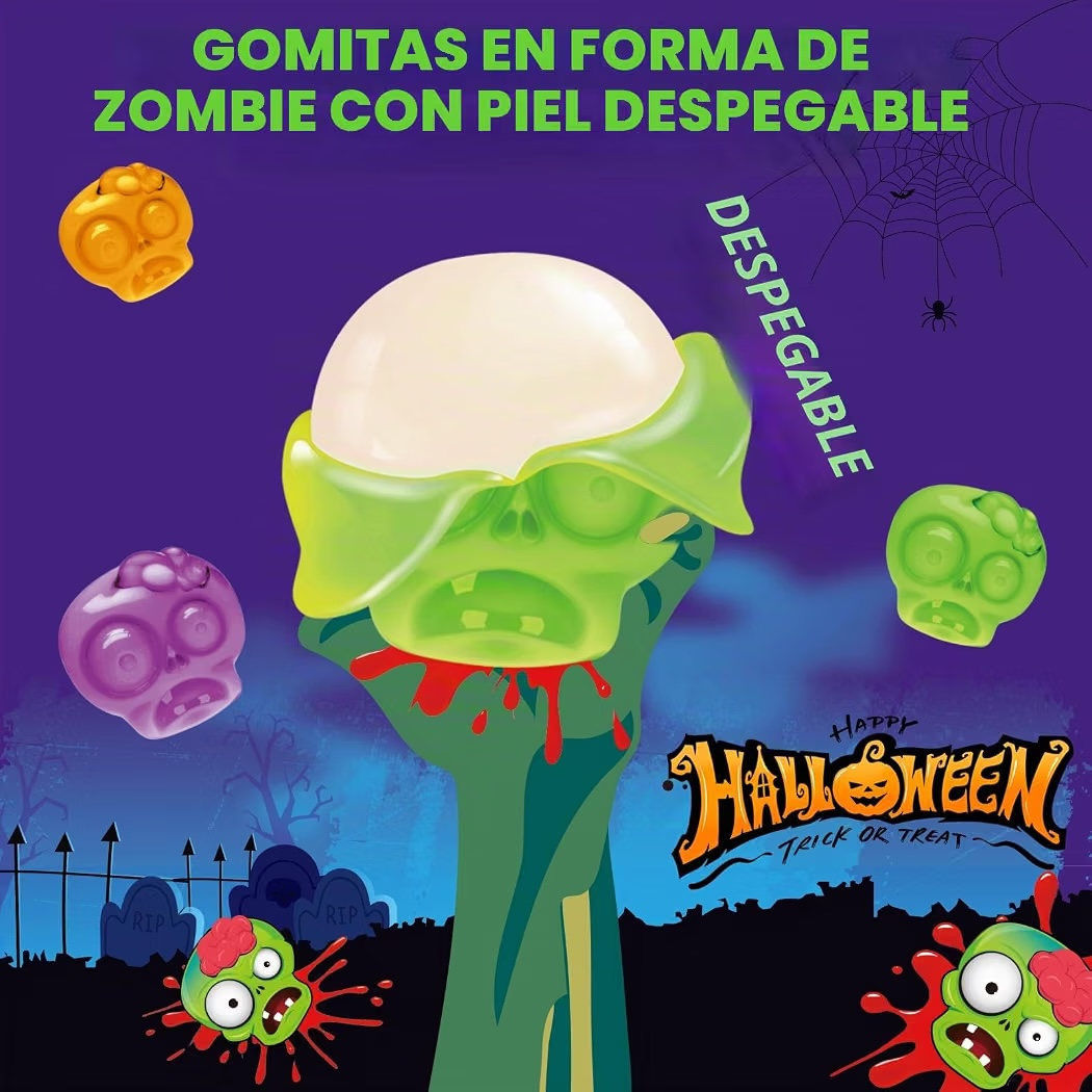 HALLOWEEN: Gomitas Amos Peelerz Gummy Zombie Orange, Grape, Apple x40 Unidades Aprox. - 240g