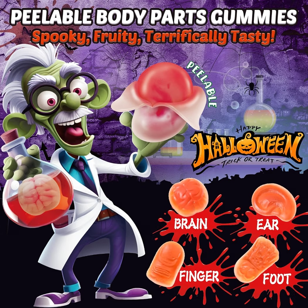 HALLOWEEN: Gomitas Amos Peelerz Gummy Body Parts Raspberry & Strawberry x40 Unidades Aprox. - 240g