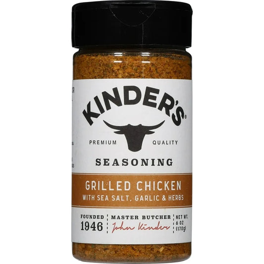 Condimento Kinder’s Grilled Chicken Sal Marina, Ajo & Hierbas Premium Quality Tamaño Grande 170g