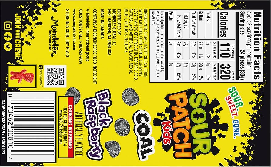 NAVIDAD: Gomitas Sour Patch Kids Coal Black Raspberry 88g