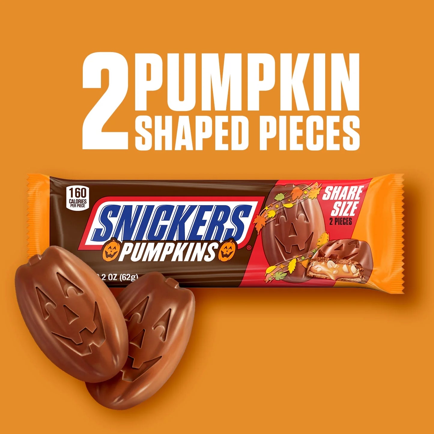 HALLOWEEN: Chocolate Snickers Relleno Original Calabazas x2 Unidades - 62g