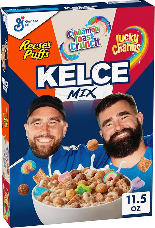 Cereal KELCE MIX: Reese’s Puffs + Cinnamon Toast Crunch + Lucky Charms Tamaño Grande 326g