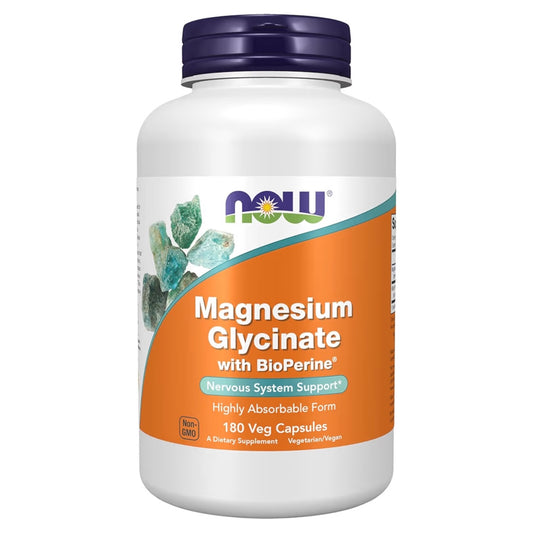 NERVOUS SYSTEM: Cápsulas Veganas Now Magnesium Glycinate con BioPerine x180 Unidades