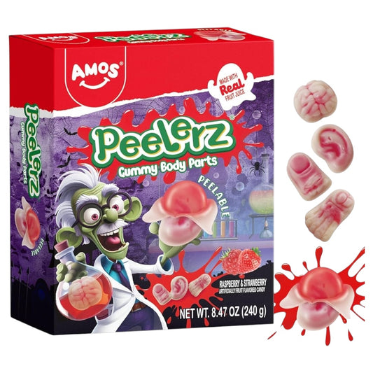 HALLOWEEN: Gomitas Fresa & Frambuesa Pelables Amos Peelerz Gummy Body Parts 240g