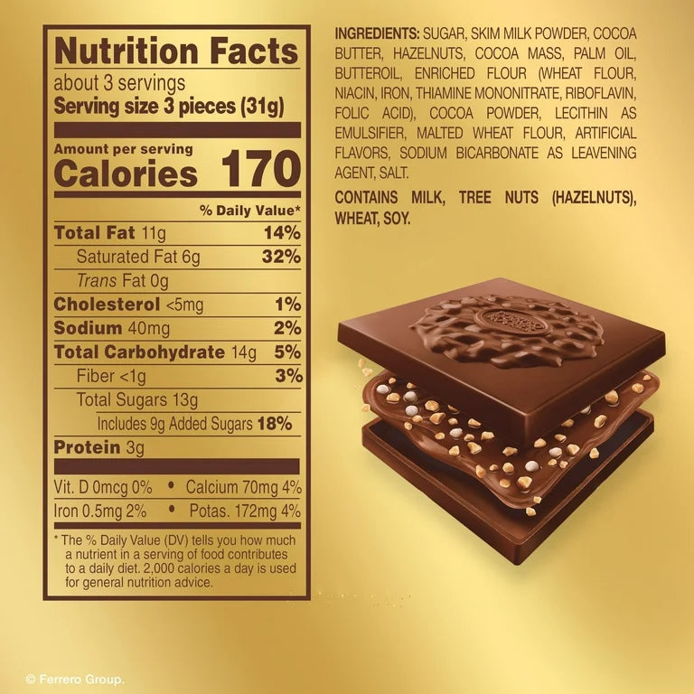 Chocolates Rellenos Ferrero Rocher Premium Leche + Avellanas x10 Unidades - 104g