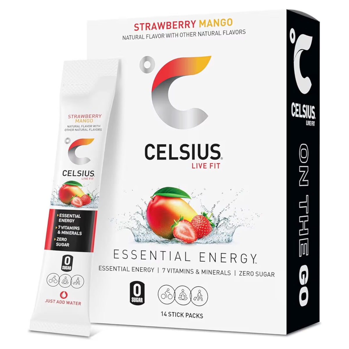 Barras Polvo Celsius Essential Energy Sin Azúcar Fresa & Mango x14 Unidades