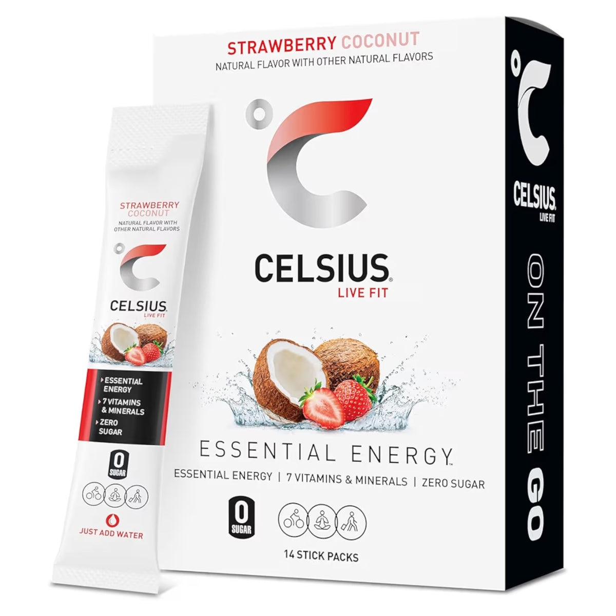Barras Polvo Celsius Essential Energy Sin Azúcar Coco & Fresa x14 Unidades