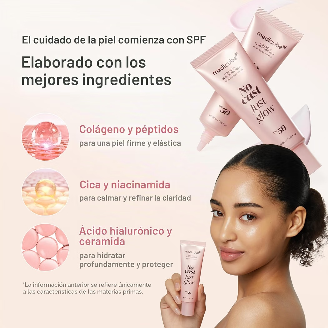 Protector Solar Medicube No Cast Just Glow Collagen SPF 50 Hidratante 50 mL