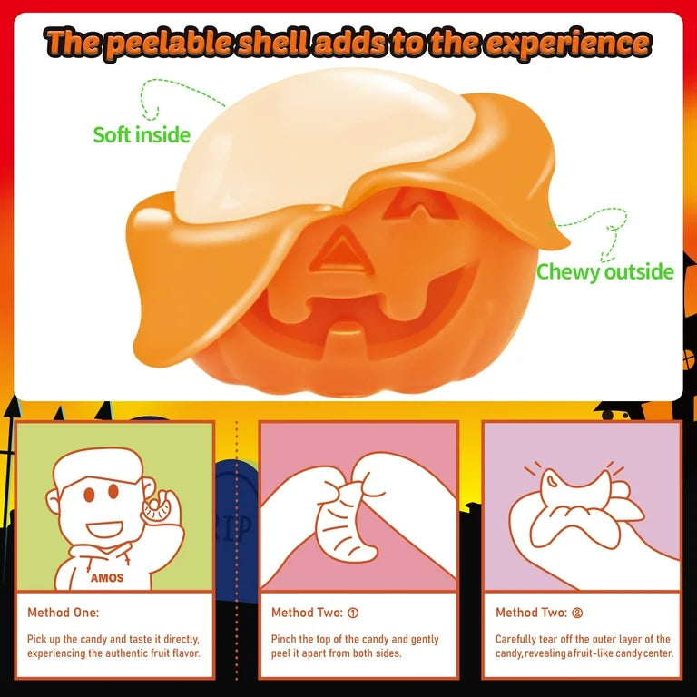 HALLOWEEN: Gomitas de Naranja Pelables Pumpkin Amos Peelerz Tamaño Grande 170g