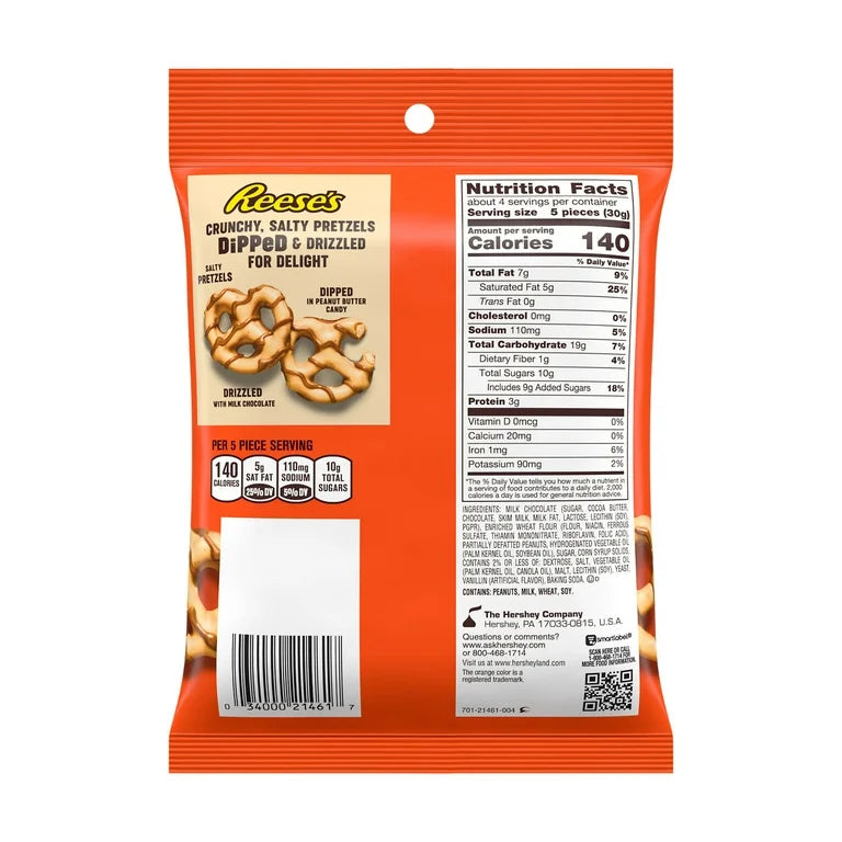 Reese's Dipped Pretzels Chocolate y Mantequilla de Maní 120g