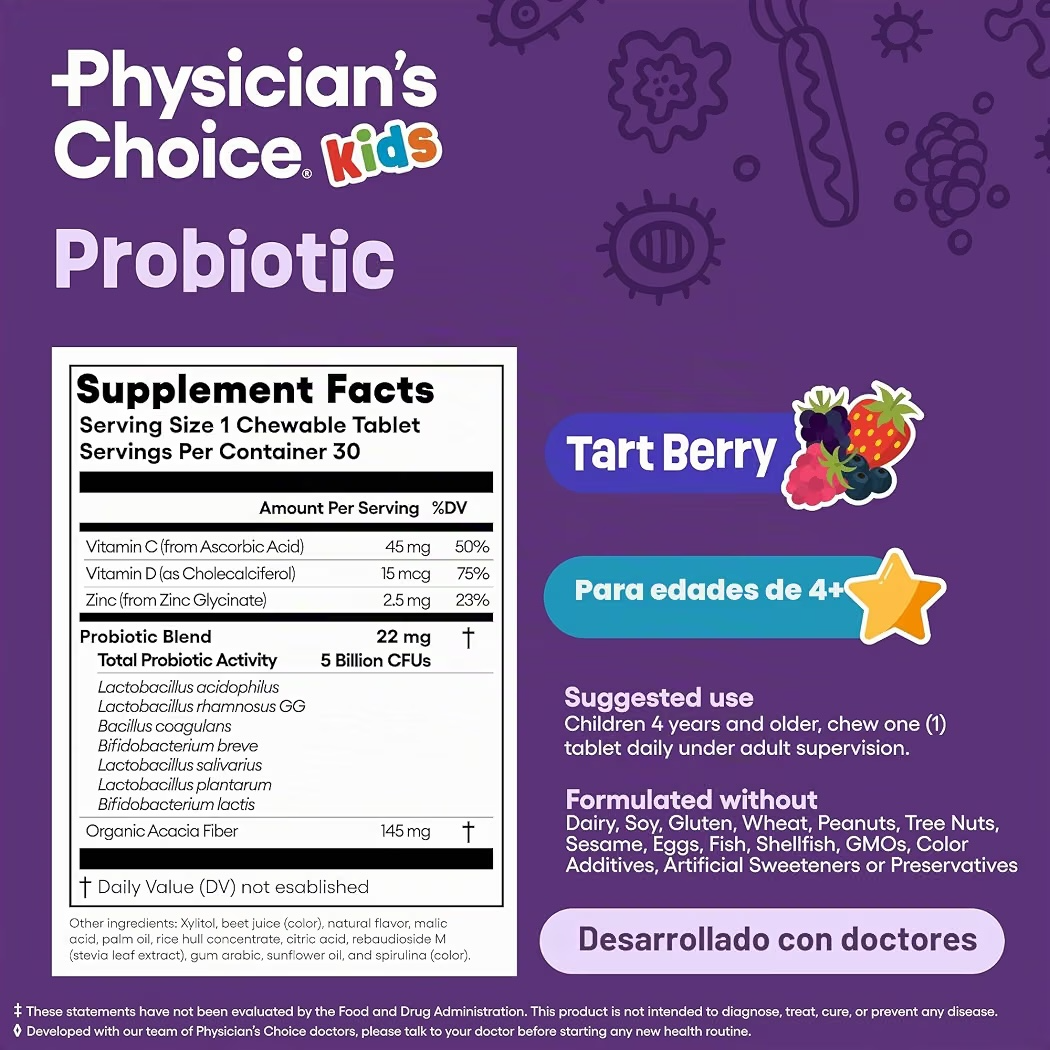 PROBIOTIC KIDS: Pastillas Masticables Physician’s Choice Tart Berry Kids Probiotic x30 Unidades