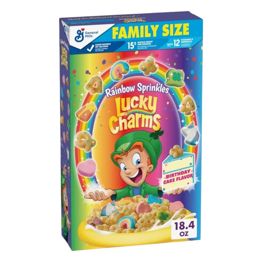 Cereal Lucky Charms Rainbow Sprinkles Birthday Cake Flavor Tamaño Familiar 521g