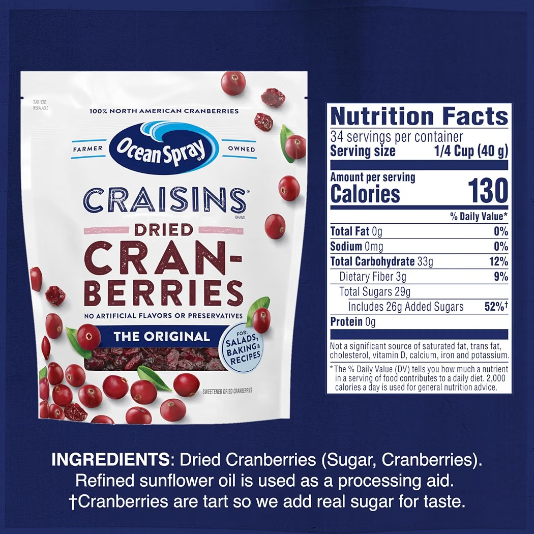 Arándanos Secos Ocean Spray Craisins Original 1.3Kg