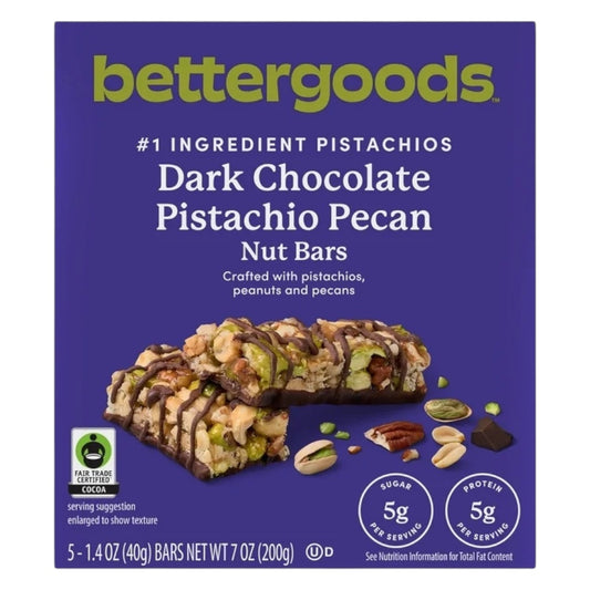 Barras Proteína Bettergoods Dark Chocolate Pistachio Pecan x5 Unidades - 200g