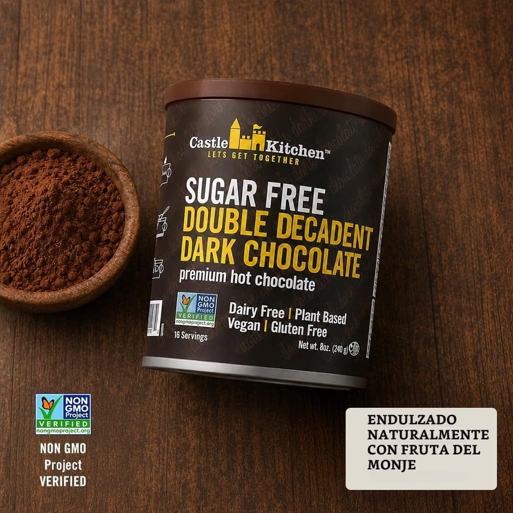 Mezcla Double Decadent Dark Chocolate Castle Kitchen Premium Hot Chocolate Sin Azúcar 240g