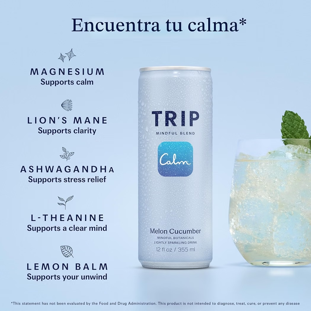 CALM: Bebida Seltzer Trip Mindful Blend Melon Cucumber 355 mL