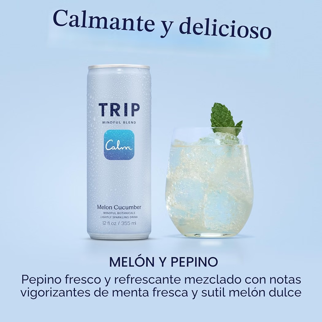 CALM: Bebida Seltzer Trip Mindful Blend Melon Cucumber 355 mL