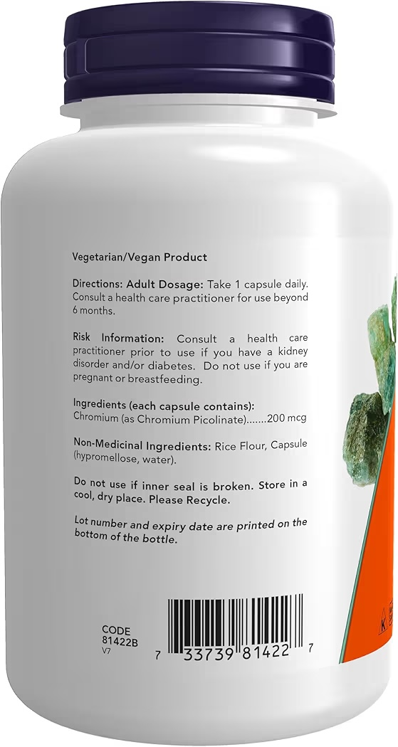 Cápsulas Veganas Now Chromium Picolinate 200 mcg x250 Unidades