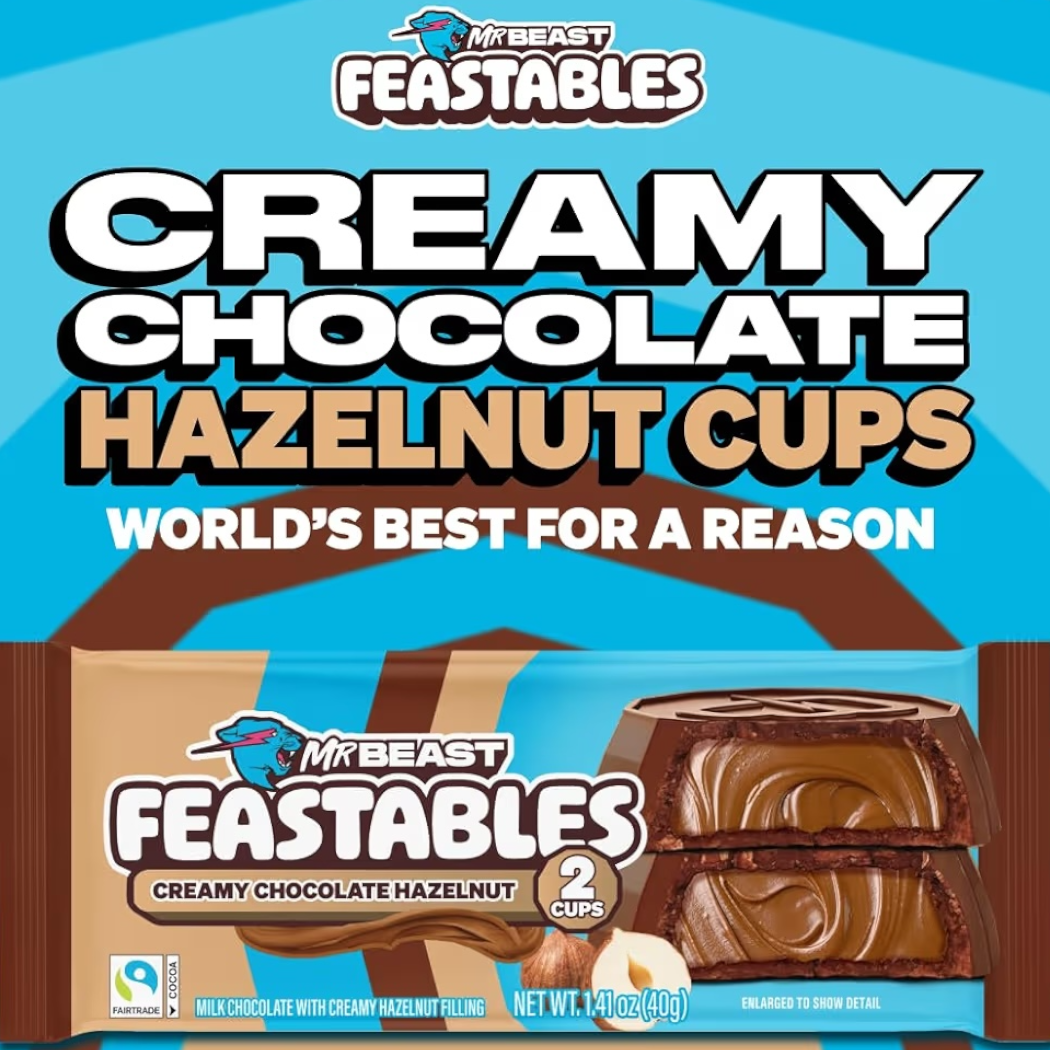 Chocolate Feastables Mr Beast Creamy Chocolate + Avellanas Cups x2 - 40g