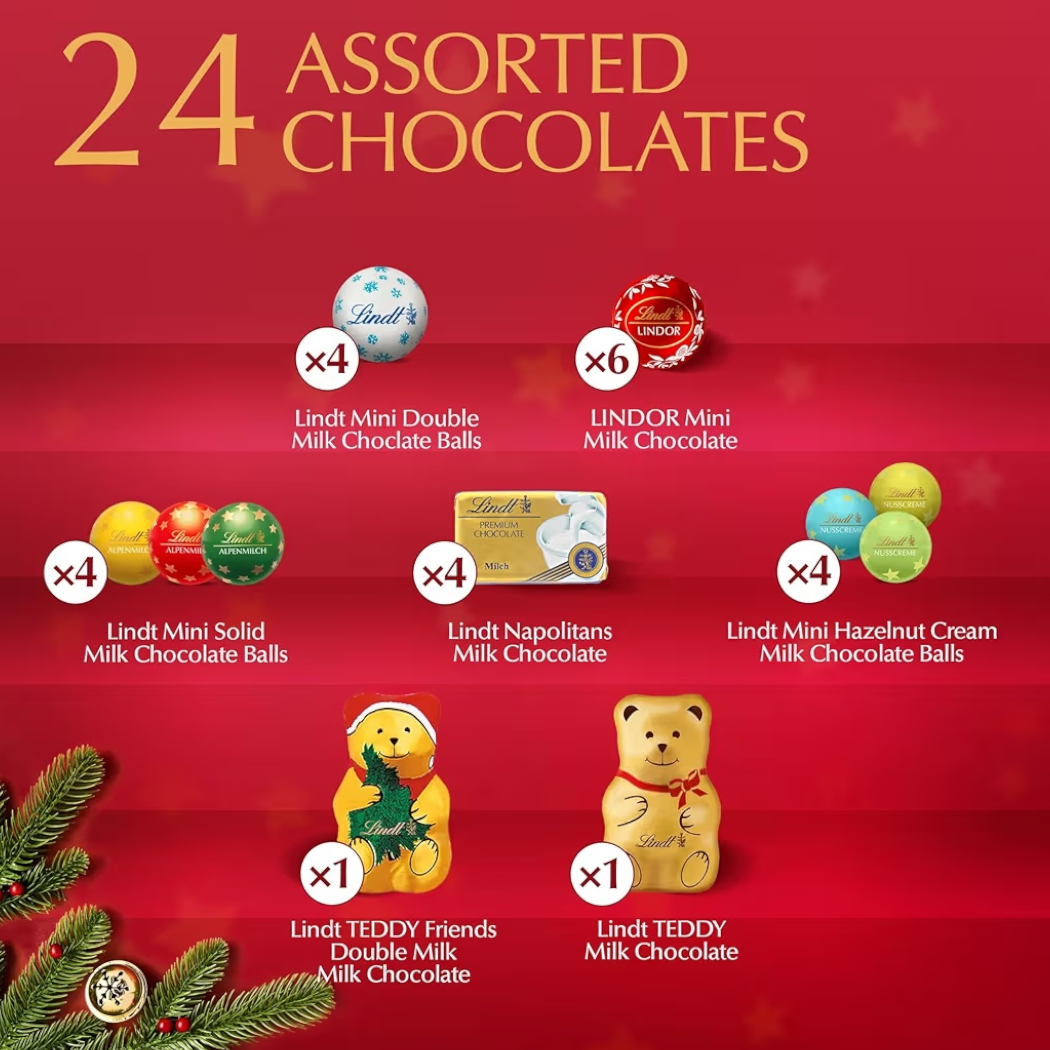 NAVIDAD: Calendario Adviento Lindt Teddy 127g
