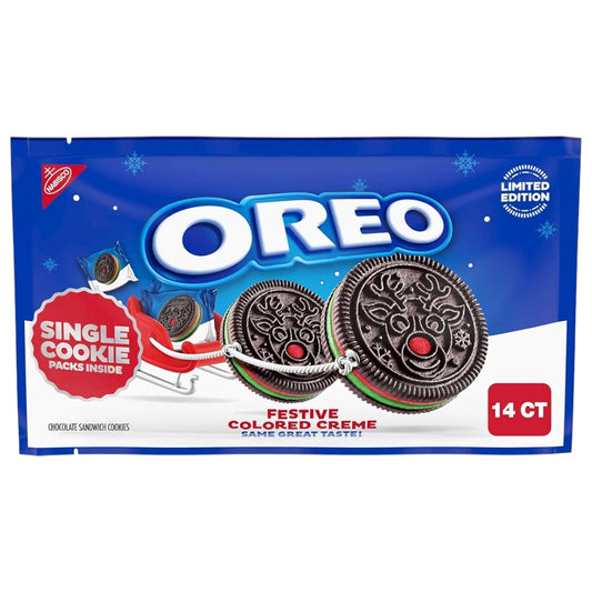 NAVIDAD: Galletas Oreo Festive Colored Creme x14 Unidades - 202g