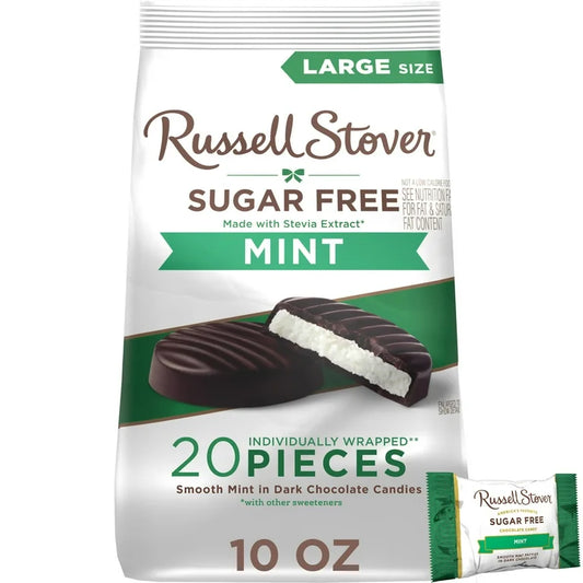 Chocolates Russell Stover Dark Chocolate & Mint Sugar Free Tamaño Grande x20 Unidades - 284g
