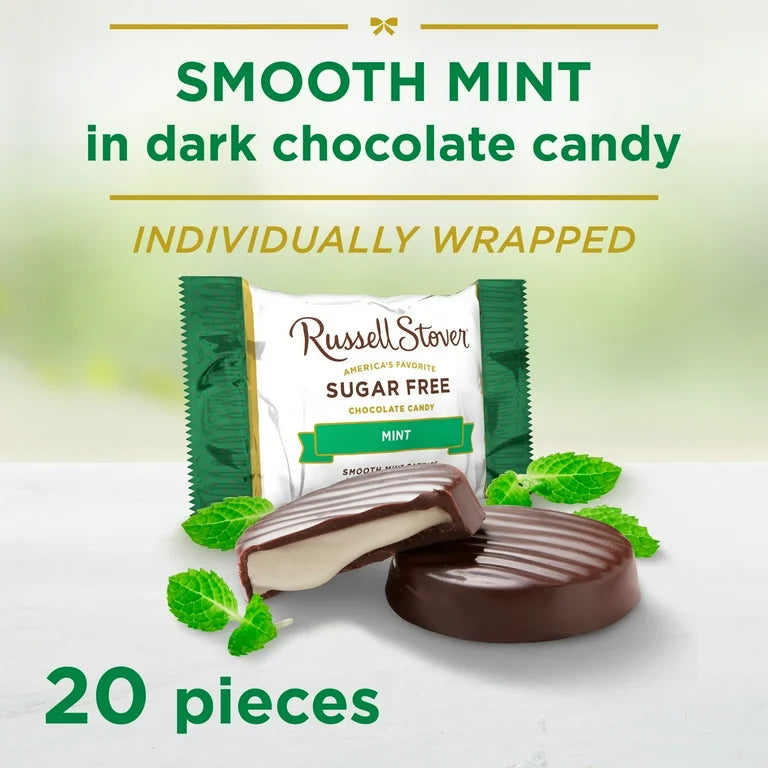 Chocolates Russell Stover Dark Chocolate & Mint Sugar Free Tamaño Grande x20 Unidades - 284g