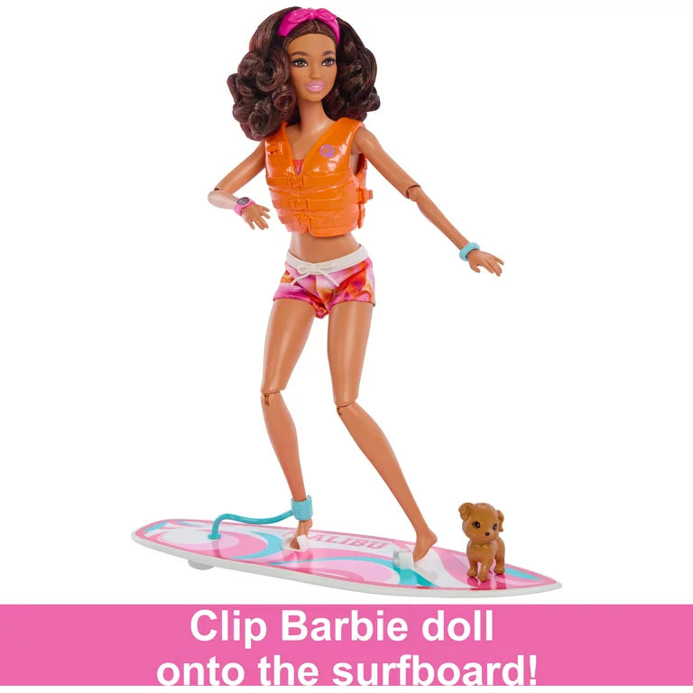 Muñeca Barbie Surfboard Tabla de Surf + Cachorro