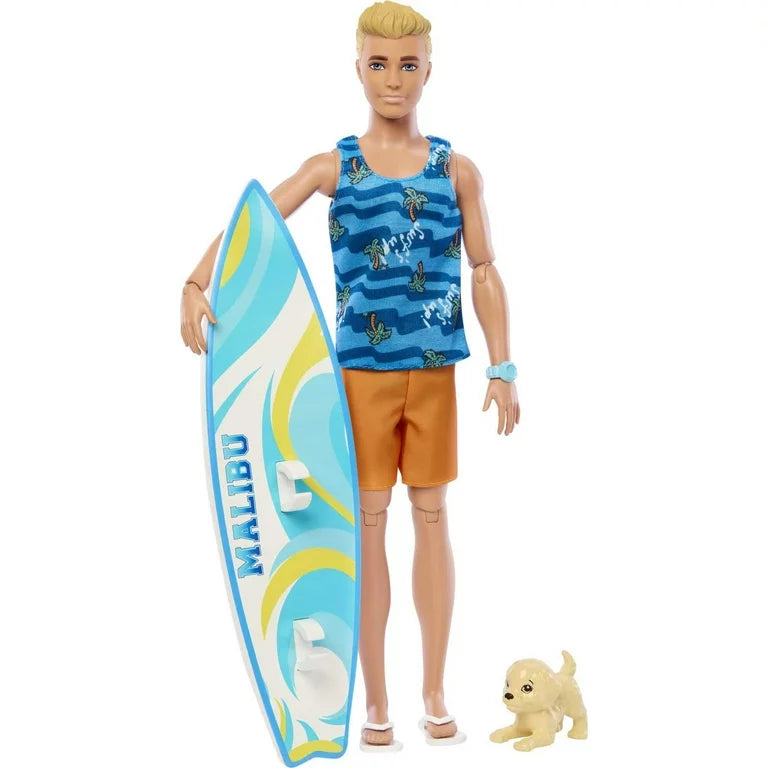 Muñeco Ken Surfboard Tabla de Surf + Cachorro