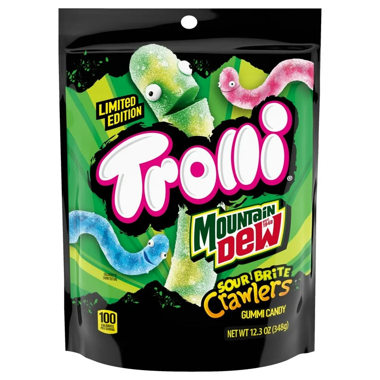 EDICIÓN LIMITADA: Gomitas Trolli x Mountain Dew Sour Brite Crawlers Tamaño Grande 348g