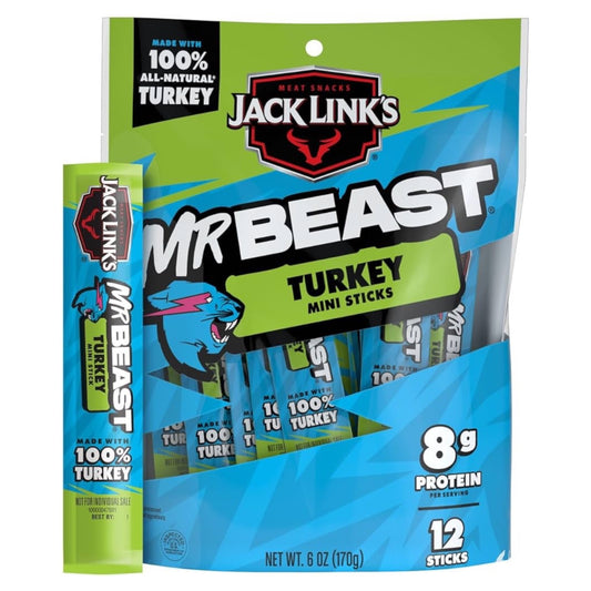 Jack Link’s x Mr Beast Mini Sticks Pavo 8g Proteína x12 Unidades 170g