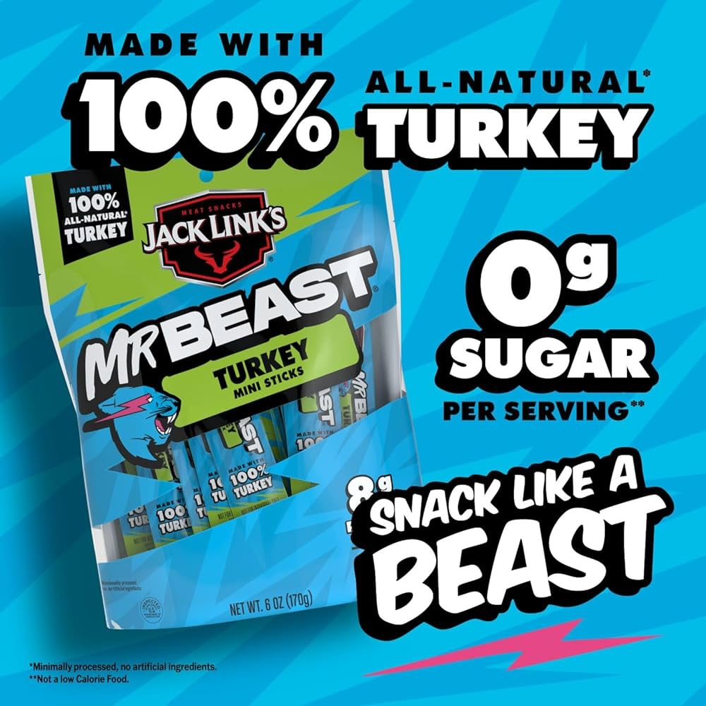Jack Link’s x Mr Beast Mini Sticks Pavo 8g Proteína x12 Unidades 170g