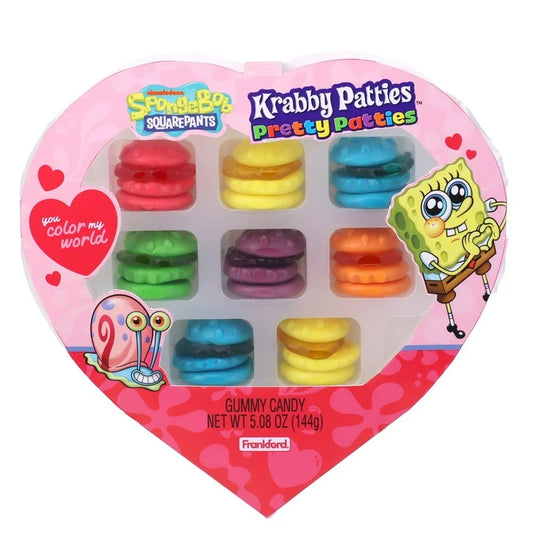 VALENTINE: Caja Corazón Bob Esponja Gomitas Krabby Patties Pretty Patties 144g