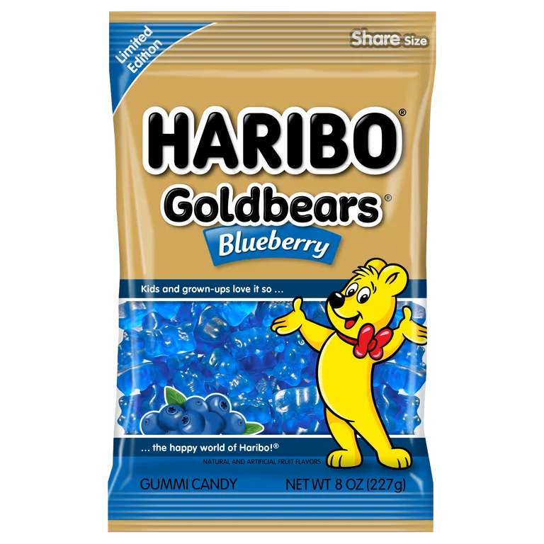 EDICIÓN LIMITADA: Gomitas Haribo Goldbears Blueberry Tamaño Grande 227g