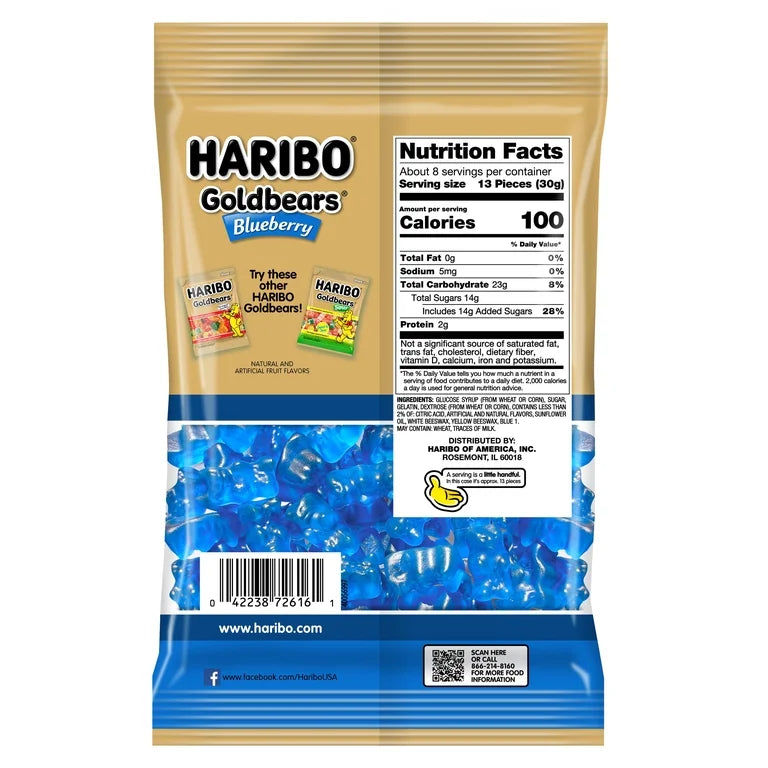 EDICIÓN LIMITADA: Gomitas Haribo Goldbears Blueberry Tamaño Grande 227g