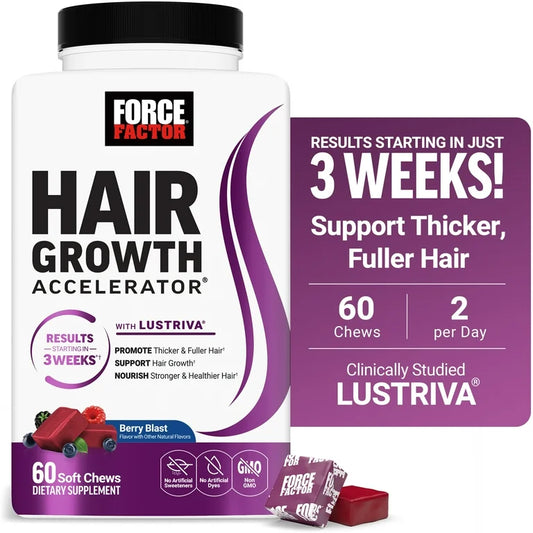 HAIR GROWTH: Caramelos Masticables Force Factor Accelerator Frutos Rojos x60 Unidades