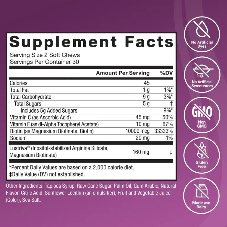 HAIR GROWTH: Caramelos Masticables Force Factor Accelerator Frutos Rojos x60 Unidades